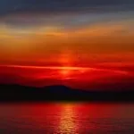 mountain, sunset, sea